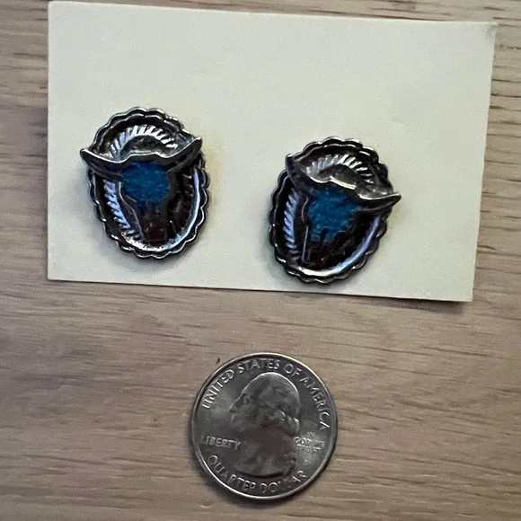 Silver and Turquoise Longhorn Pins - Picture 3 of 3